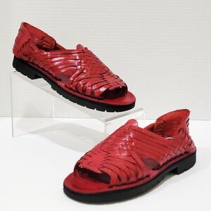 Brand X Red Leather Huarache Sandals Womens Size 7.5 Woven Open Toe Shoes Flats